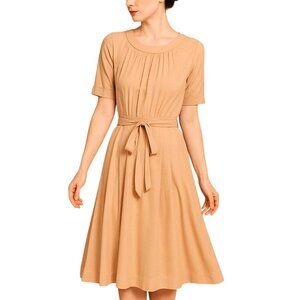 Vintage Mirage Peach Pleated Dress Fit & Flare Midi